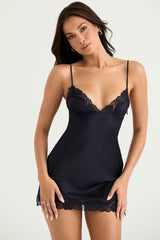 Soraya Navy Satin Slip Dress