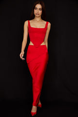 Colette Scarlet Satin Low Waist Midi Skirt