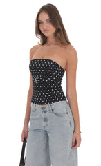 Polka Dot Strapless Buckle Top in Black