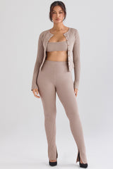 Sylvia Taupe Ribbed Knit Cardigan - SALE