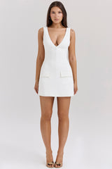 Olympia White Plunge Mini Dress