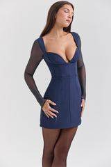 Angelie Midnight Stretch Crepe Plunge Mini Dress - SALE