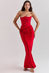 Persephone Scarlet Strapless Corset Maxi Dress