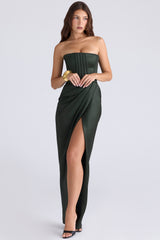 Carelle Emerald Satin Strapless Maxi Dress