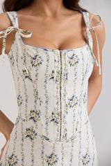 Dionne Cream Daisy Print Stretch Cotton Midi Dress