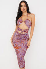 Kasia Purple Swirl Cutout Midi Dress
