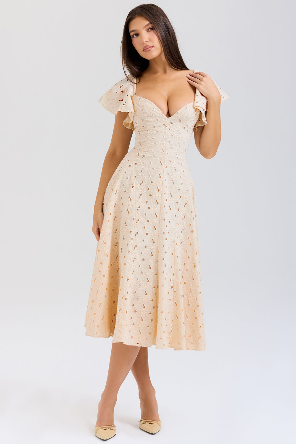 Amaya Cream Tea Broderie Anglais Midi Dress