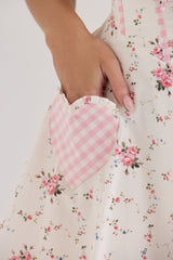 Marianella Cream Rose Print Stretch Cotton Mini Dress