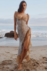 Aloura Paisley Print Georgette Ruffle Maxi Dress