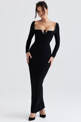Rosa Black Crystal Embellished Maxi Dress