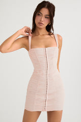 Cate Crystal Ruched Mesh Mini Dress