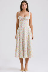 Carmen Pale Blue Meadow Print Cotton Bustier Sundress