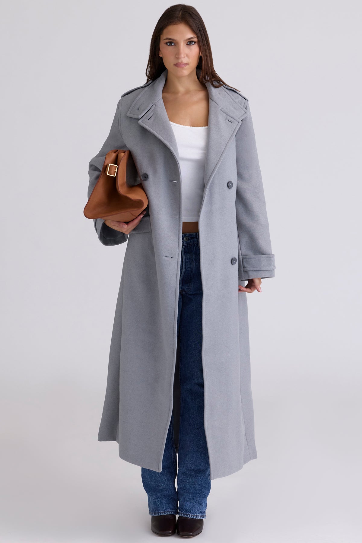 Sander Grey Double Breasted Funnel Neck Coat