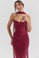 Hallie Cabernet Strapless Corset with Neck Scarf