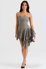 Valeria Smoke Gathered Asymmetric Dress