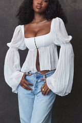Lucie White Pleated Top