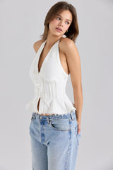 Elana White Stretch Cotton Halter Neck Corset Top