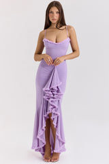 Gabbi Orchid Mesh Ruffled Front Gown