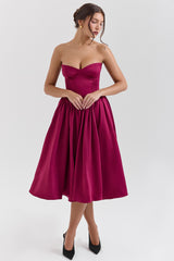 Coco Burgundy Satin Tulle Midi Dress - SALE