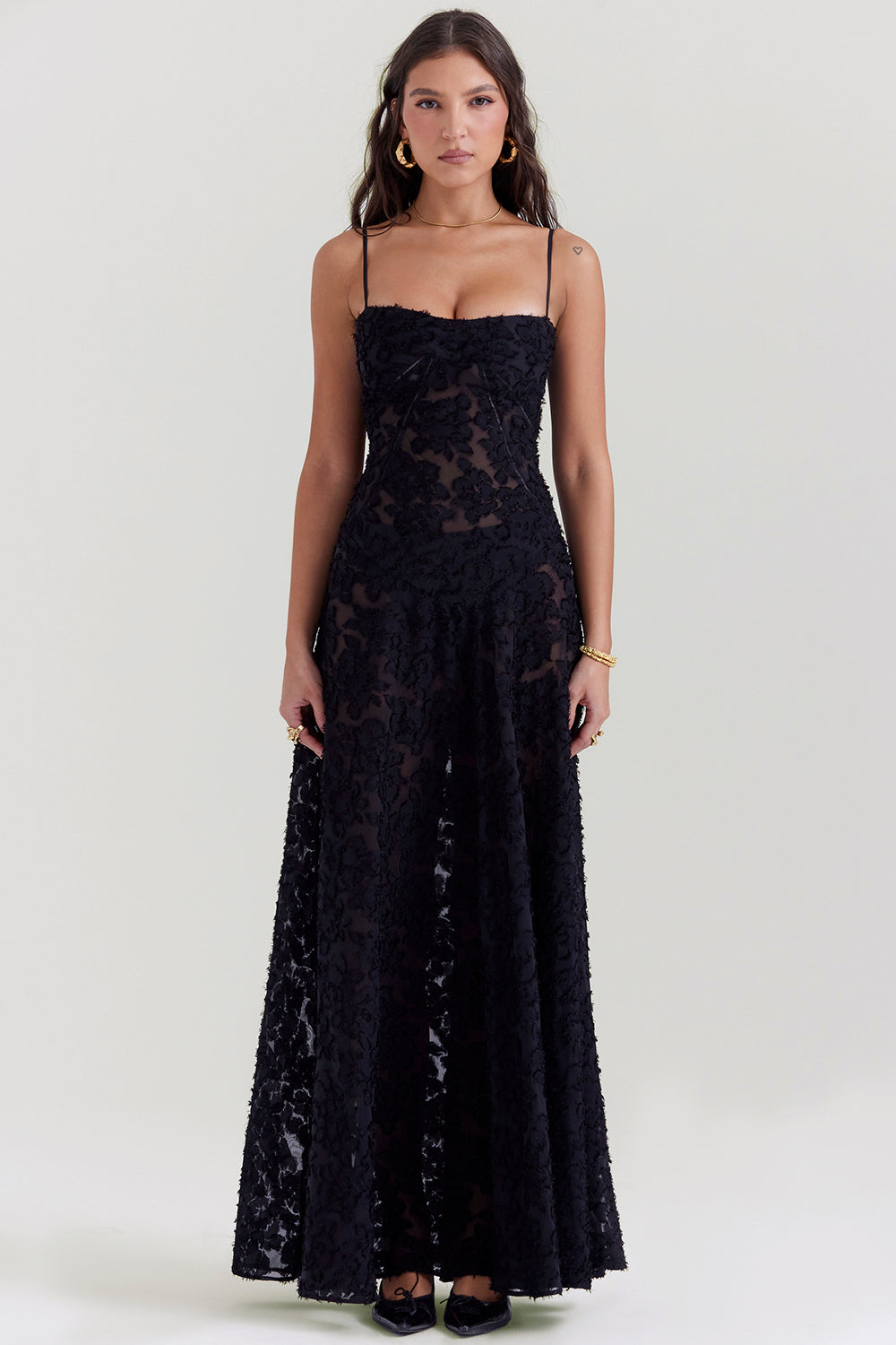 Seren Black Floral Lace Back Maxi Dress