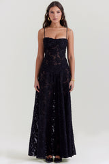 Seren Black Floral Lace Back Maxi Dress