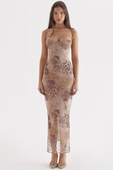 Aiza Cream Floral Print Maxi Dress