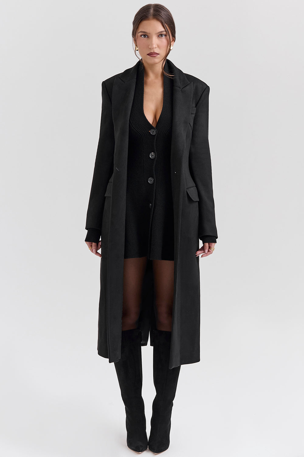 Remi Black Single Breasted Long Coat