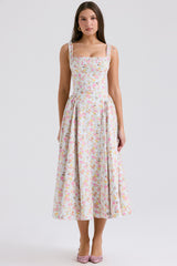Dorothy Pale Blue Meadow Print Cotton Midi Sundress