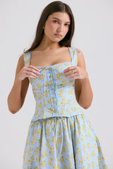 Juana Soft Blue Vintage Floral Print Cotton Top