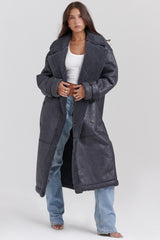 Deiji Grey Vegan Shearling Coat