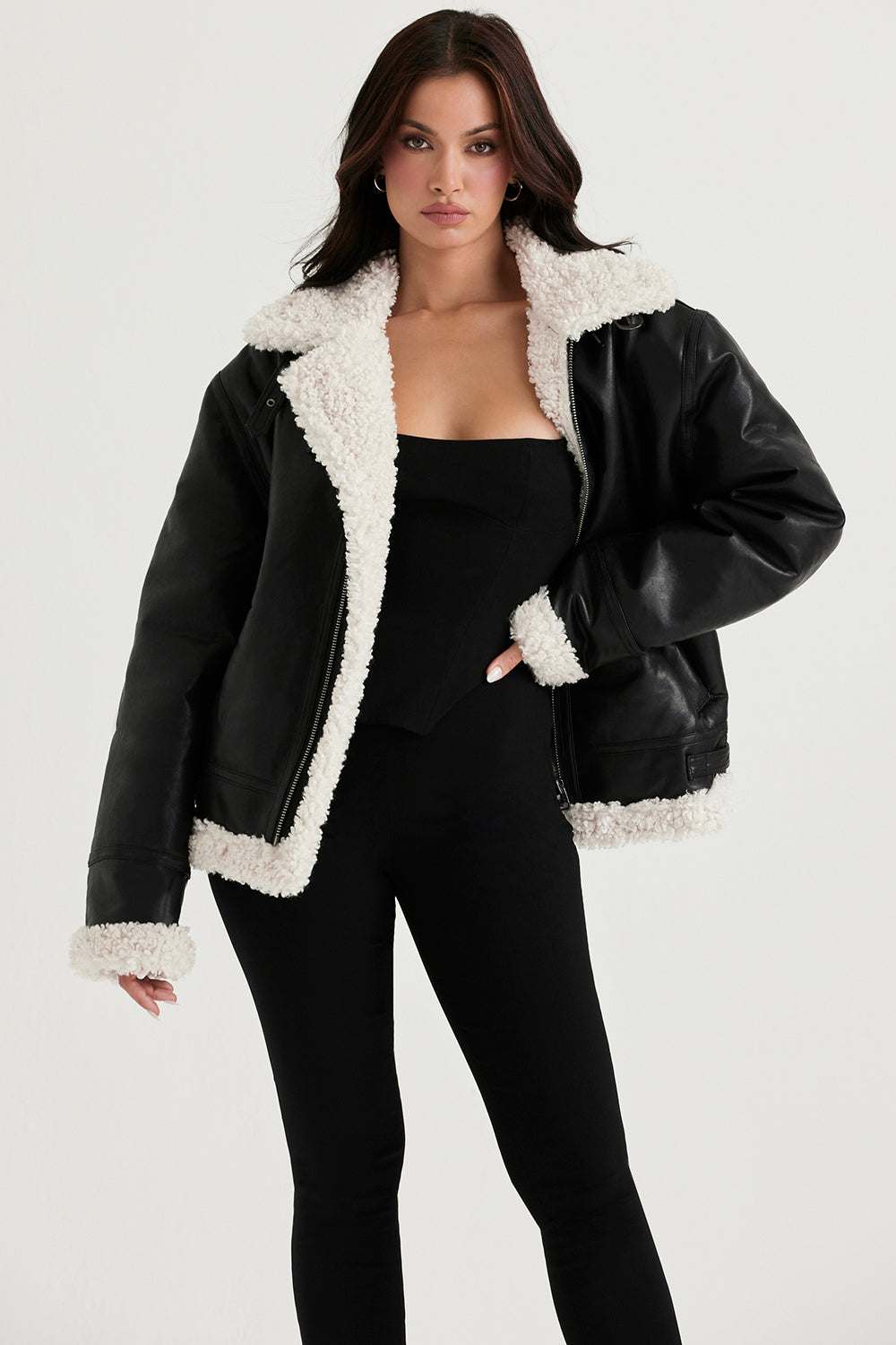 Madden Black Vegan Shearling Aviator Jacket