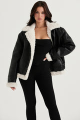 Madden Black Vegan Shearling Aviator Jacket