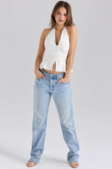 Elana White Stretch Cotton Halter Neck Corset Top