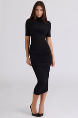 Sorrel Black Semi Sheer Midi Dress