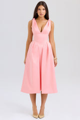 Paloma Peach Satin Pleated Midi Dress - SALE