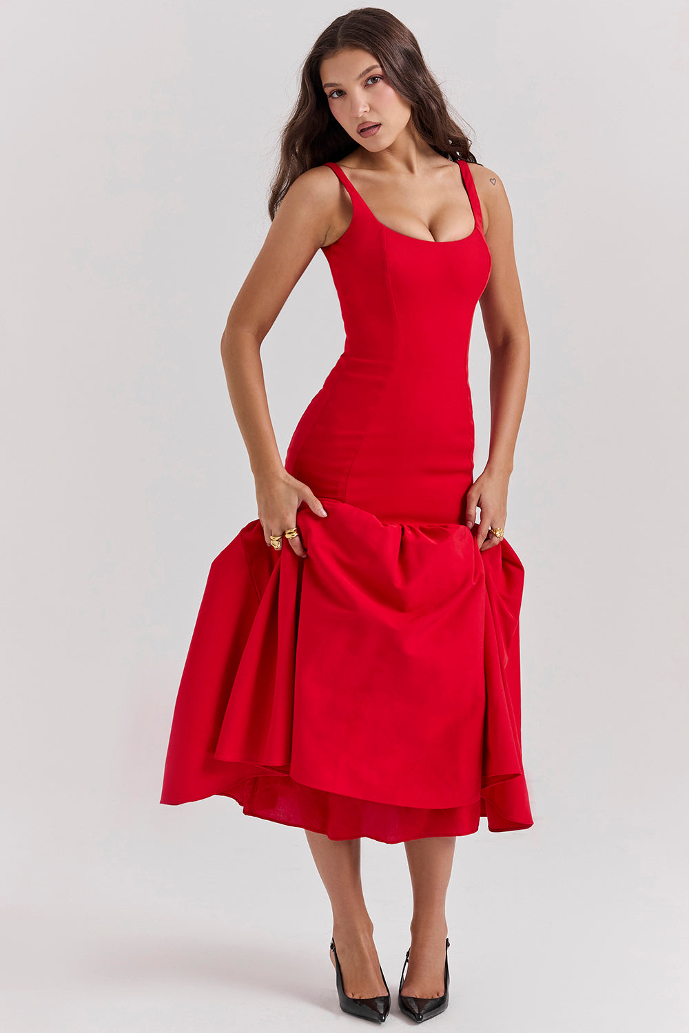 Amore Scarlet Dropped Waist Midi Dress
