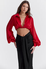 Laraine Cherry Silk Blouson Top