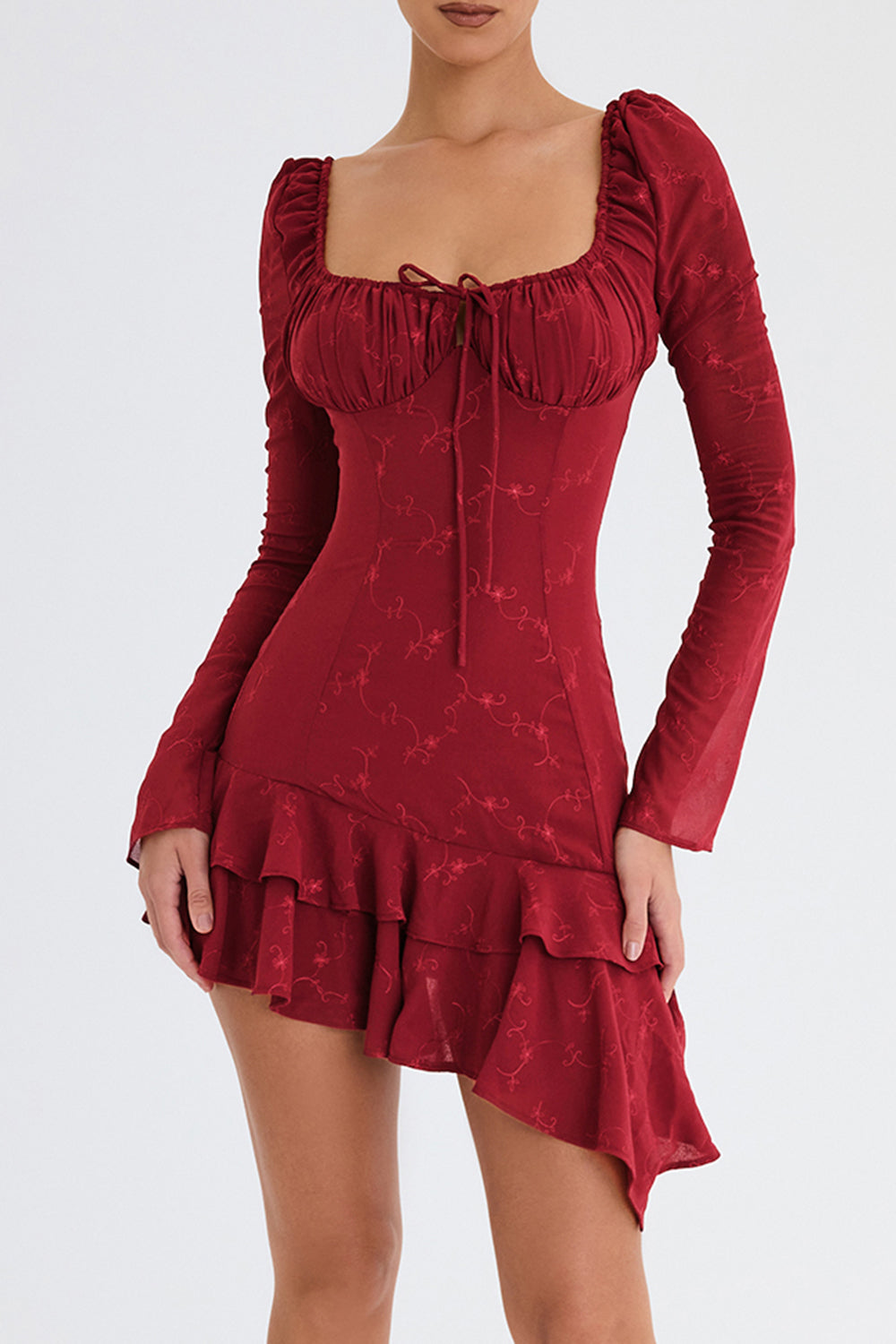 Mistress Rocks Merlot Embroidered Mini Dress - SALE