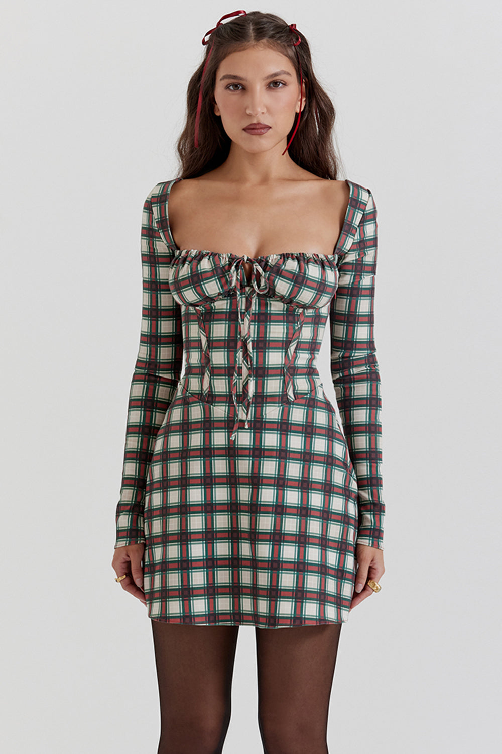 Malika Red Tartan Corset Mini Dress