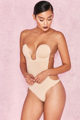 Beige Plunge Self Adhesive Backless Bodysuit