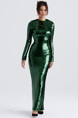 Belle Pine Green Sequin Maxi Dress