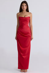 Adrienne Scarlet Satin Strapless Gown