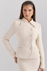 Misha Cream Boucle Button Front Blazer