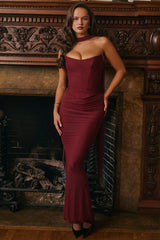 Cassidy Cabernet Fluted Hem Mesh Maxi Skirt