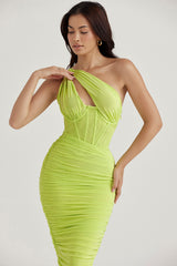 Valentina Lime Asymmetric Cutout Midi Dress
