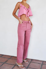 Mistress Rocks Rose Pink Folded Waist Cargo Trousers - SALE