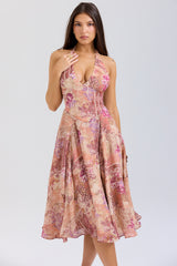 Solada Paisley Patchwork Print Georgette Halter Sundress