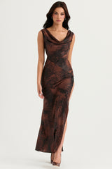 Alaina Antique Copper Bias Cut Maxi Dress
