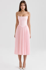 Marci Pink Pleated Midi Corset Dress