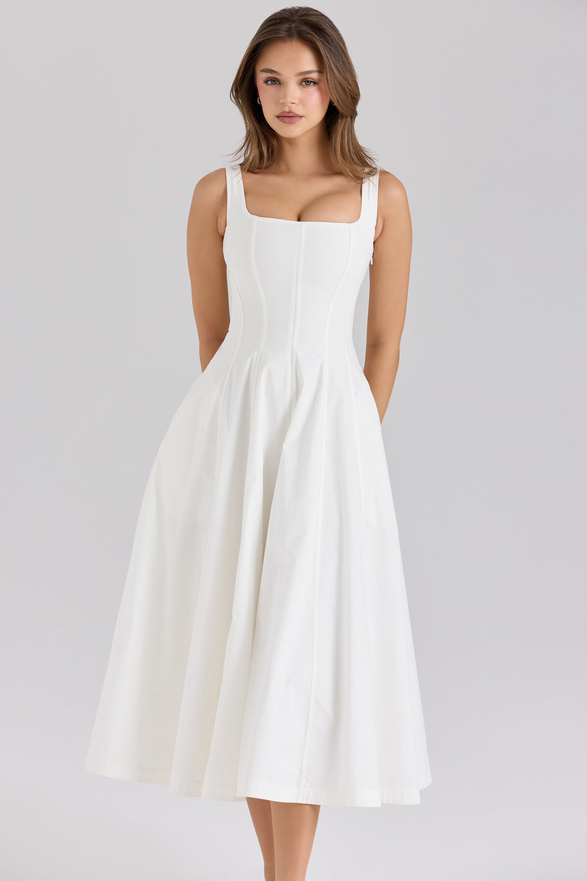 Mariabella White Stretch Cotton Midi Sundress
